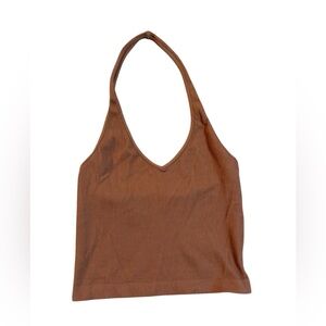 Molly Green Brown Ribbed Stretchy Cropped‎ Halter Top Sz S